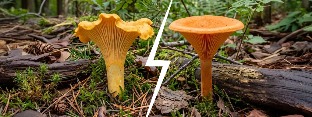 Photo de girolle contre une fausse girolle