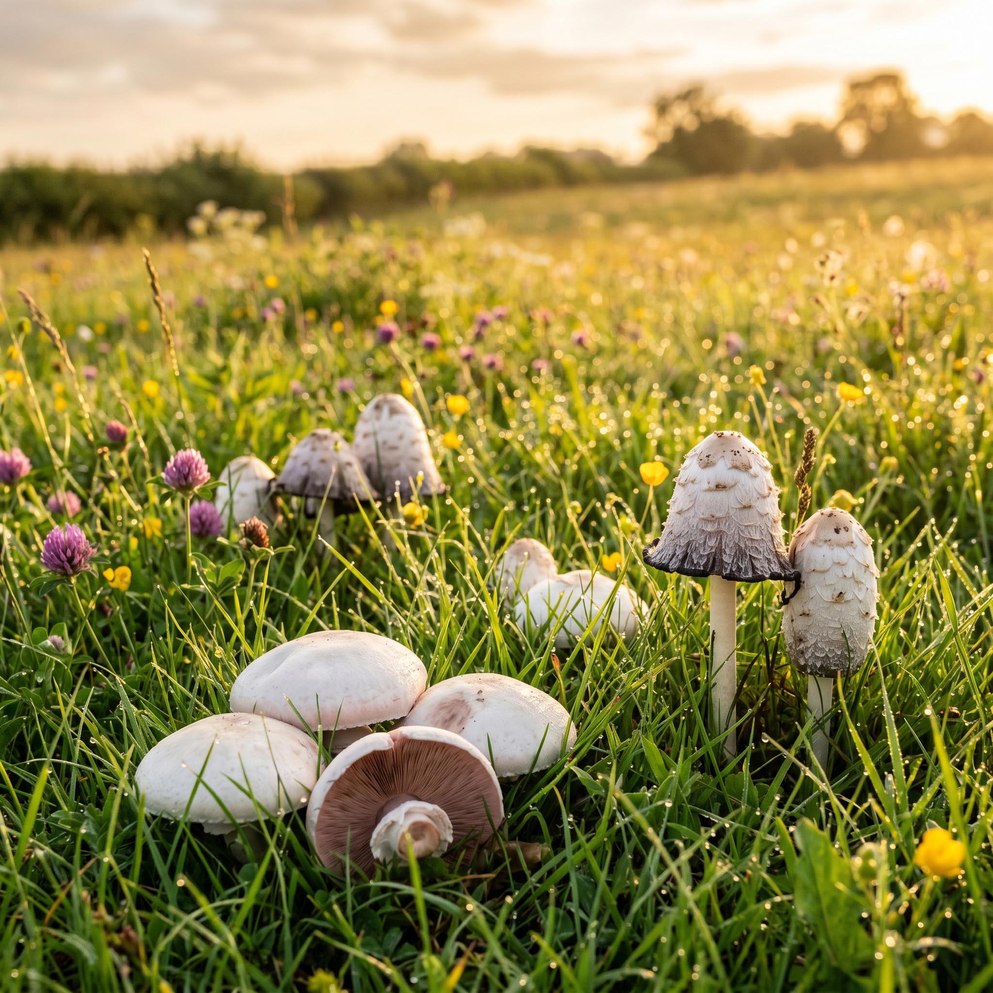 Photo de plusieurs champignons de prairie
