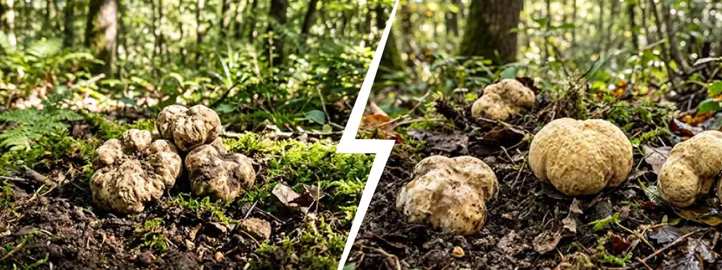Photo de truffes blanches vs truffes bianchetto