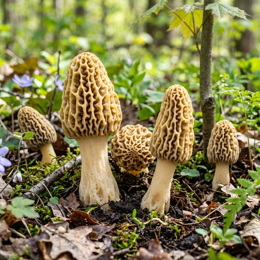 Photo de champignon morille américaine sous différents angles