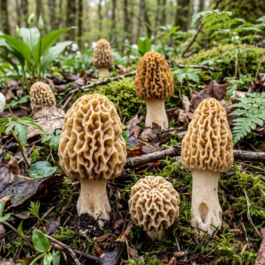 Photo de champignon morille comestible sous différents angles