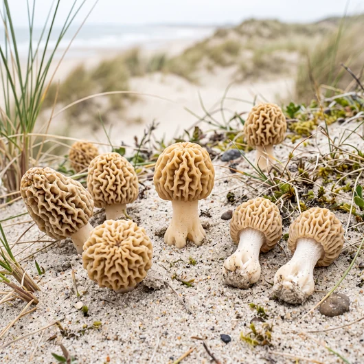 Photo de champignon morille des dunes sous différents angles