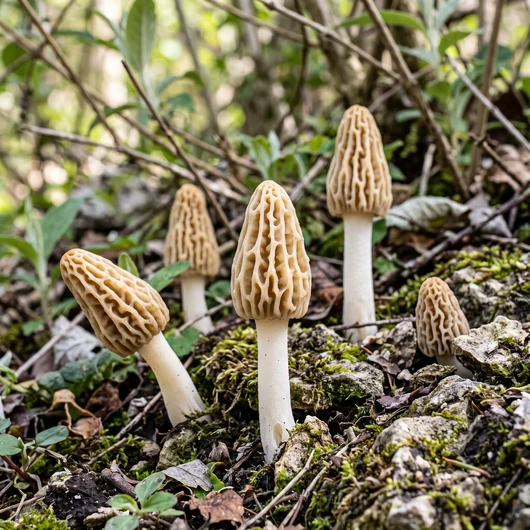 Photo de champignon morille élégante sous différents angles