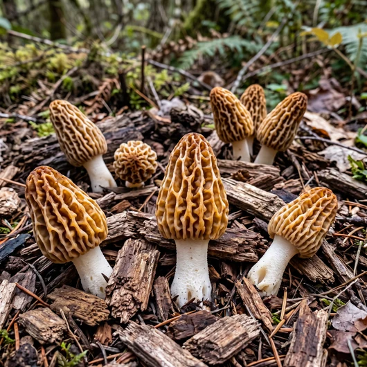 Photo de champignon morille rougissante sous différents angles