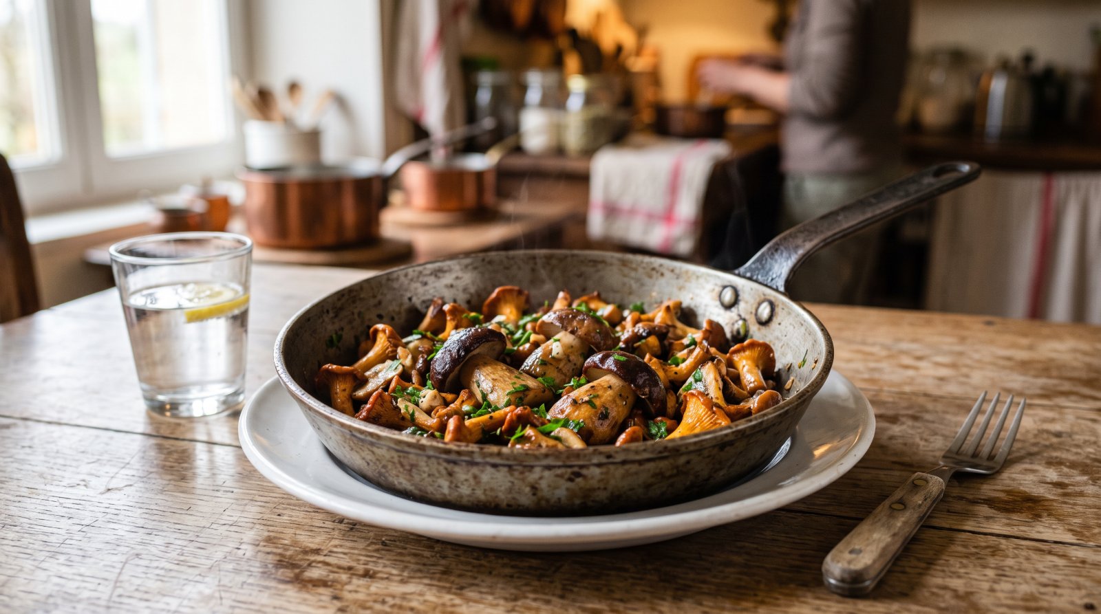 Assiette de cèpes et de girolles bien cuits à la poêle avec du persil