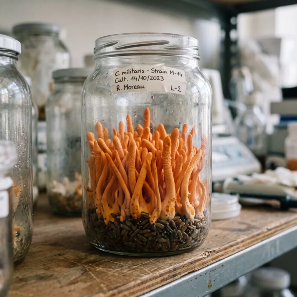 Photo de massues orange de cordyceps militaris