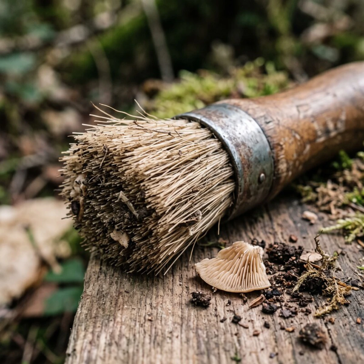 Gros plan sur la brosse d’un couteau à champignons