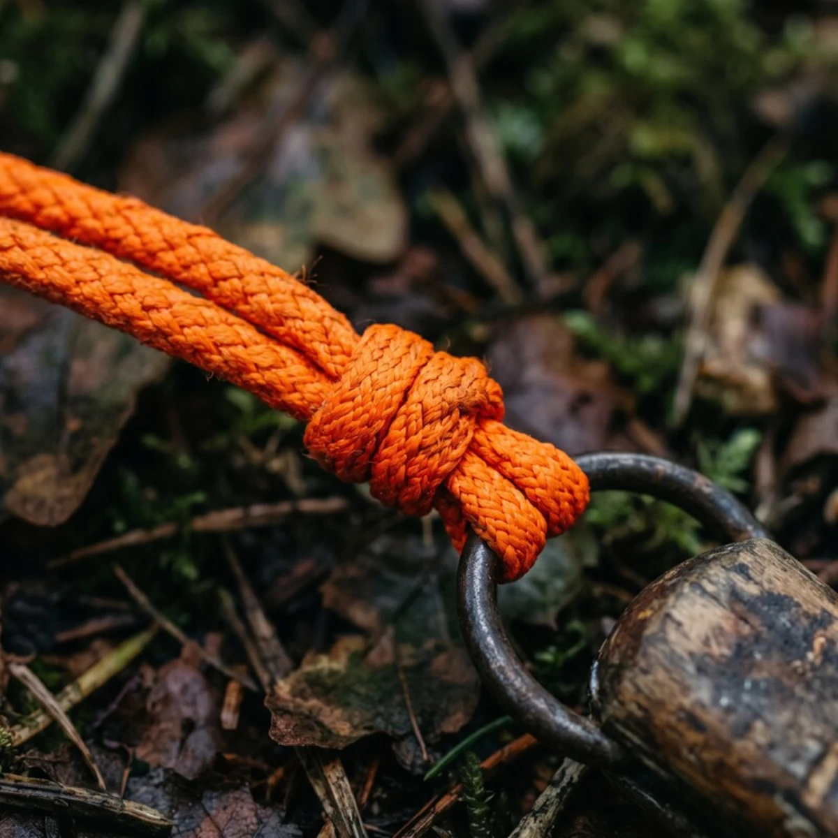 Gros plan sur le cordon orange d’un couteau à champignons