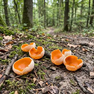 Pézize orangée : la coupe orange des chemins forestiers