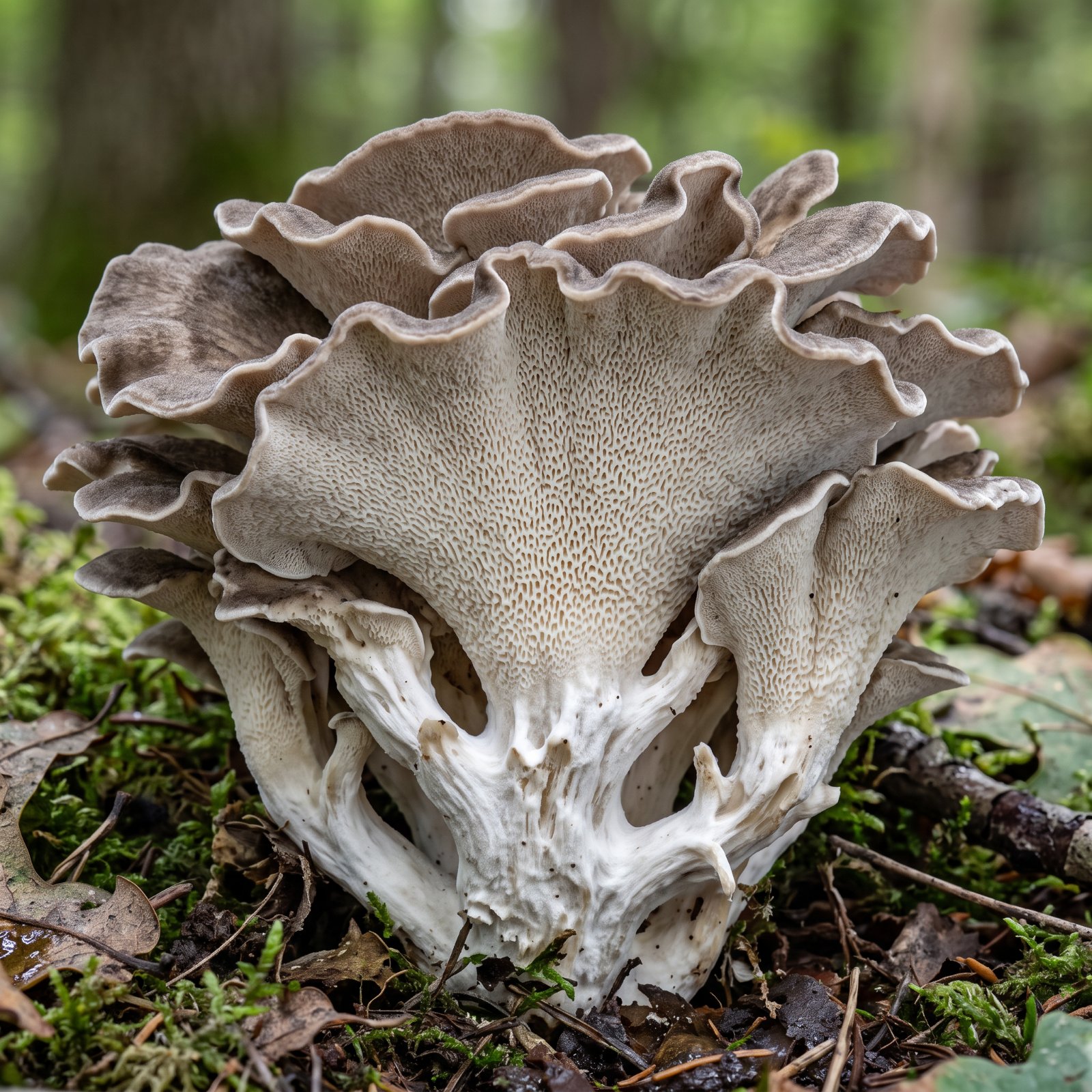 Détail des chapeaux en éventail et de la face porée blanche de la poule des bois