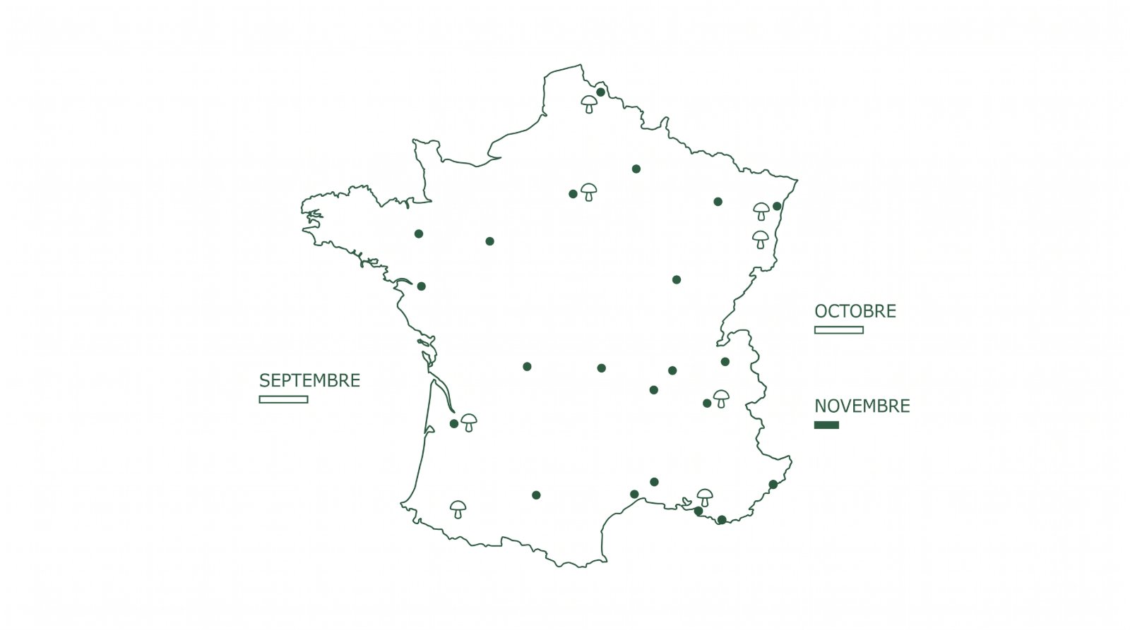 Carte de France des foires et marchés aux champignons de l'automne