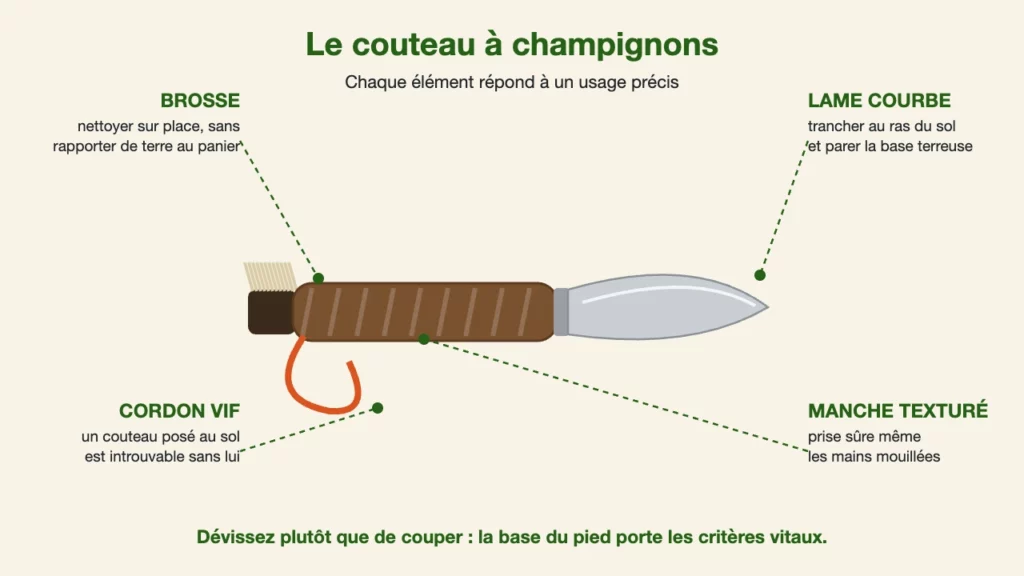 Schéma annoté d’un couteau à champignons