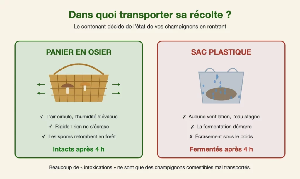Schéma comparant le panier en osier et le sac plastique