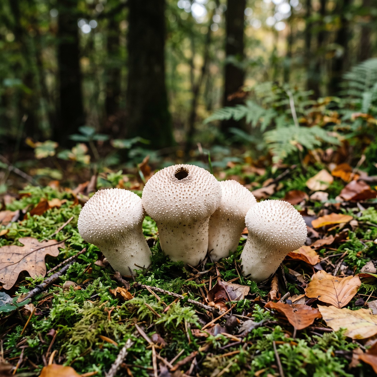 Vesses-de-loup perlées (Lycoperdon perlatum) blanches en forme de poire